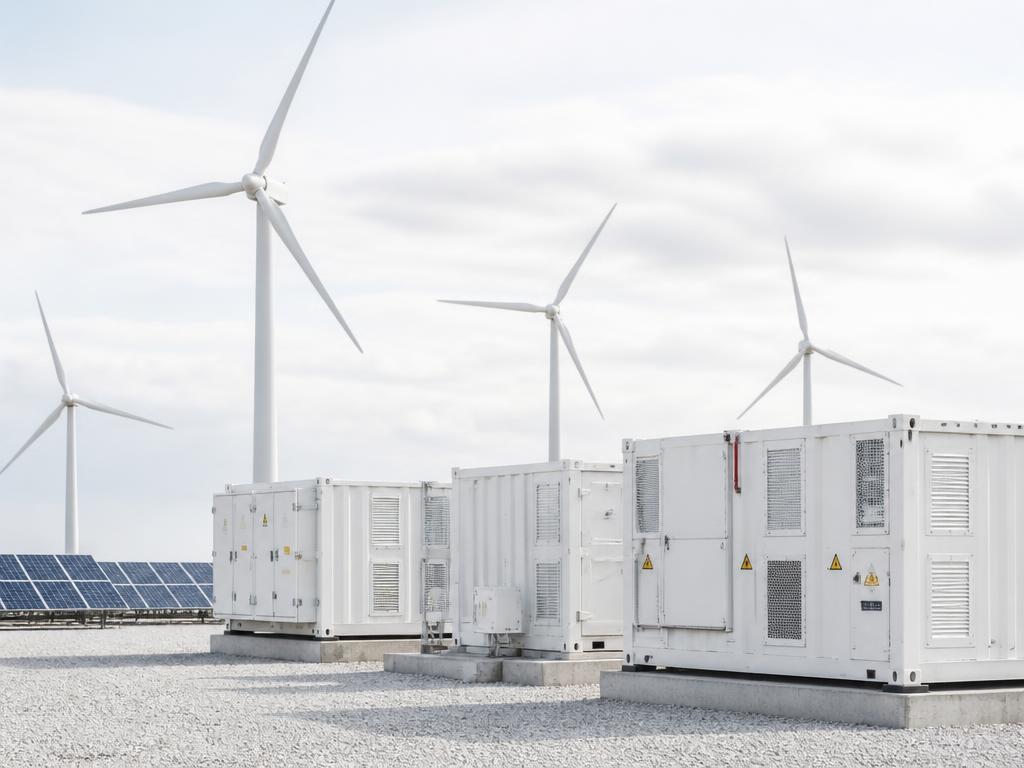 Wind turbines and power equipment under a bright sky