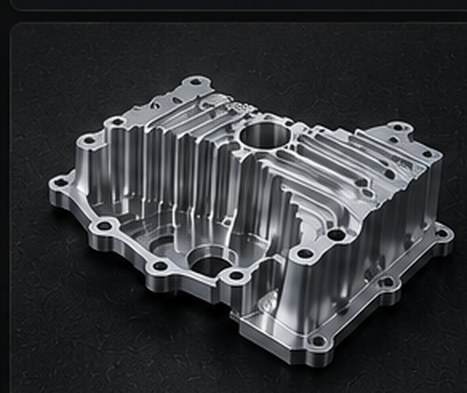Machined finned housing with bores and mounting flanges
