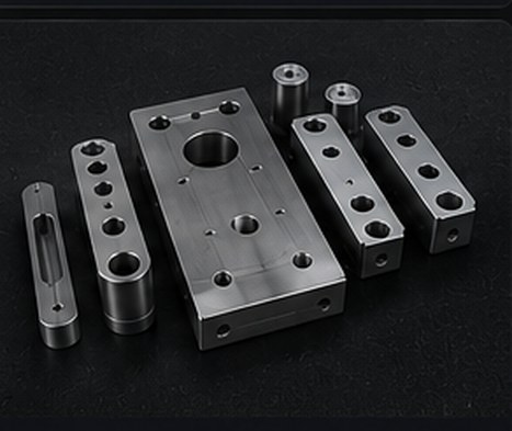 Group of machined prototype blocks, pins and plates